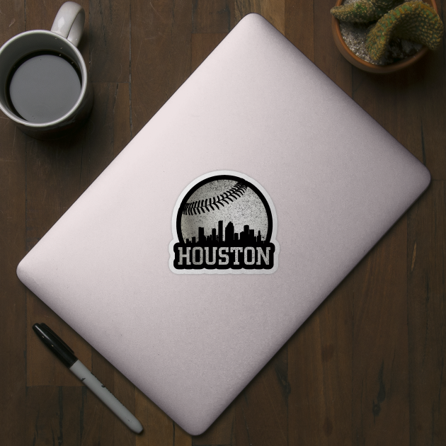 Vintage Houston Texas Skyline Baseball by Hong Lien 